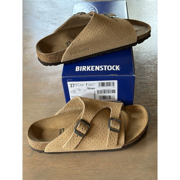 Birkenstock Shoes - Birkenstock Sandals Size 37 Narrow Zurich BS Slides Suede Dots New Beige NEW